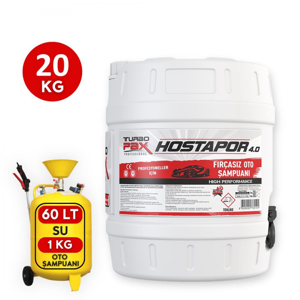 20 Kg HOSTAPOR 4.0 Fırçasız Yüksek Konsantre Oto Şampuanı 