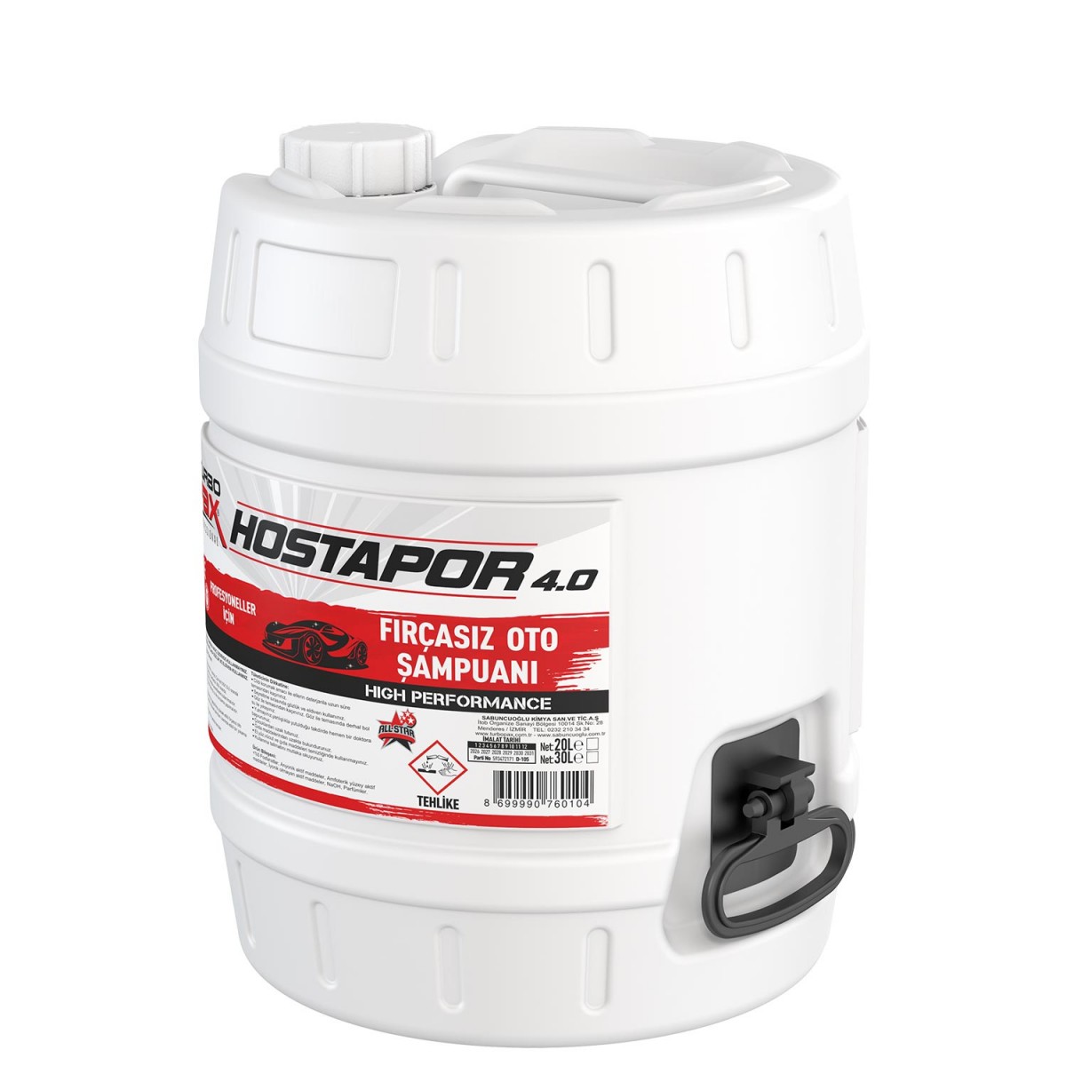 30 Kg HOSTAPOR 4.0 Fırçasız Yüksek Konsantre Oto Şampuanı 