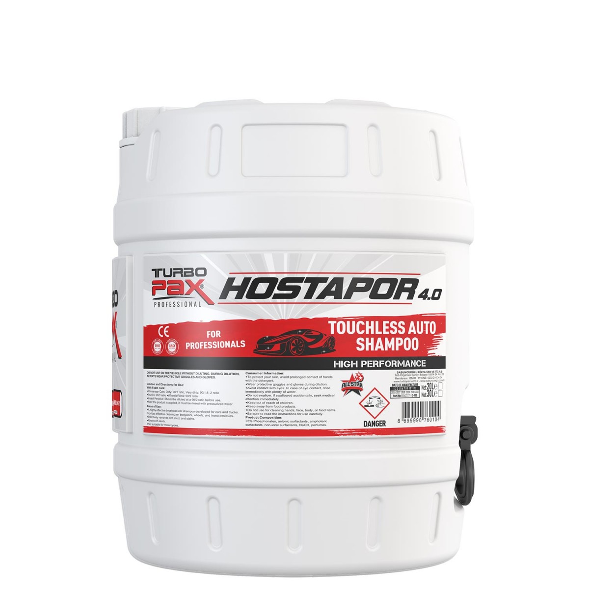 30 Kg HOSTAPOR 4.0 Fırçasız Yüksek Konsantre Oto Şampuanı 